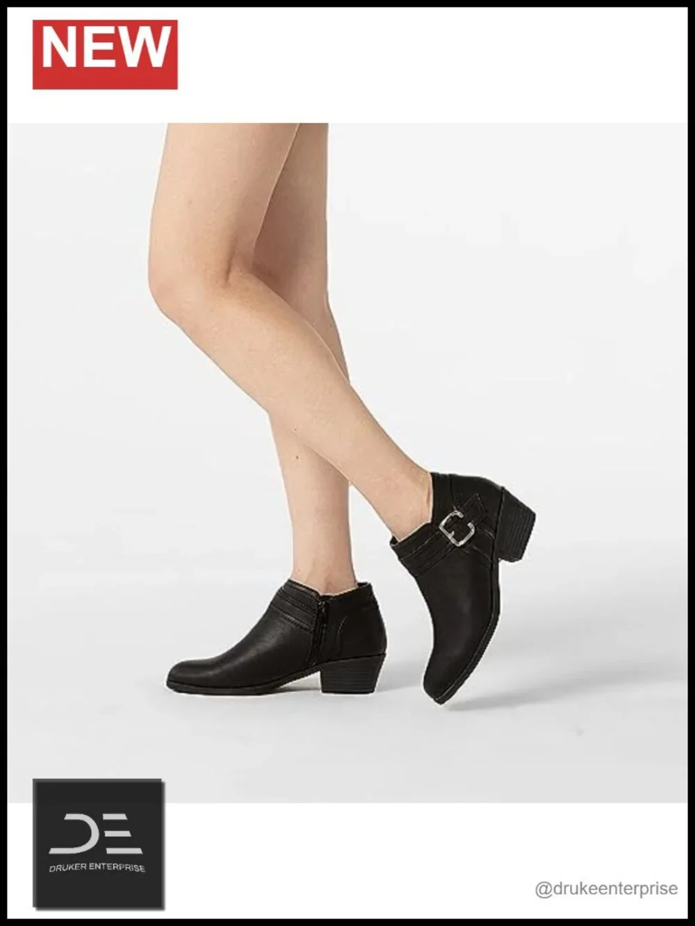 Women's Chunky Low Heel Ankle Boots Pointed Toe PU Zipper Slip On